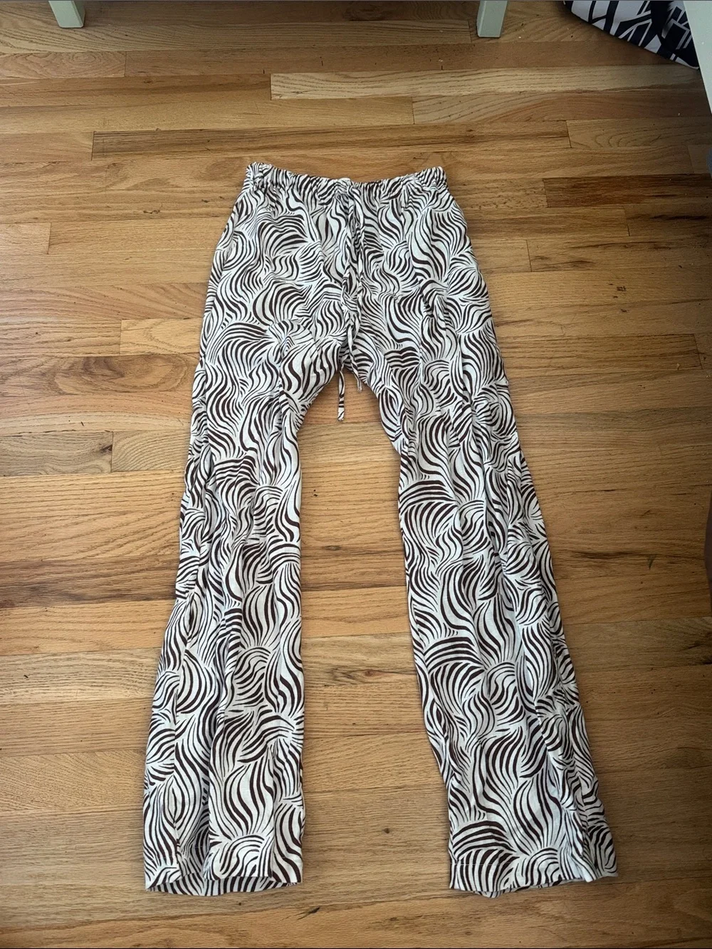 Reformation Olina Linen Pant White/Brown Optical Pattern